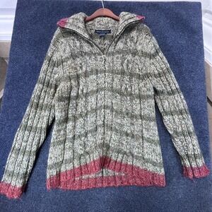 French Connection Sweater Mens XL Green Marled Zip Up Wool Blend Mohair Pullover